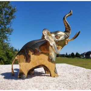 VTG Brass Elephant Trunk Up for Good Luck Feng Shui Animal Decor Boho Jungle She